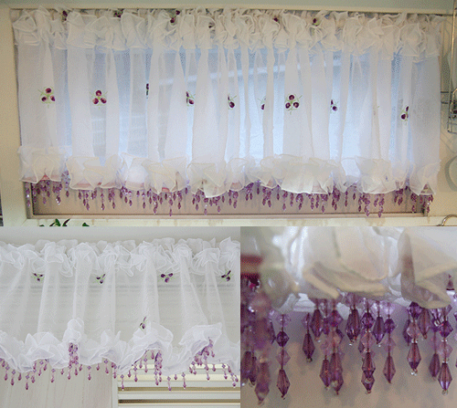 purple beads valance curtain